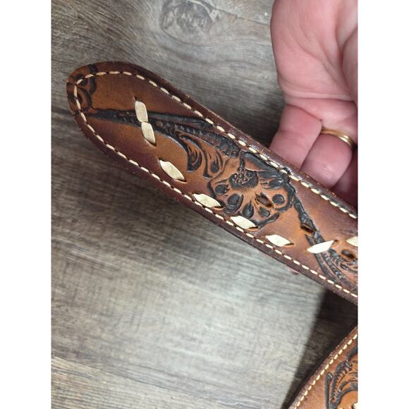 Nocona NEW 'GENE' belt Brown Leather Western Vintage Look Men's Size 42 - Picture 4 of 5